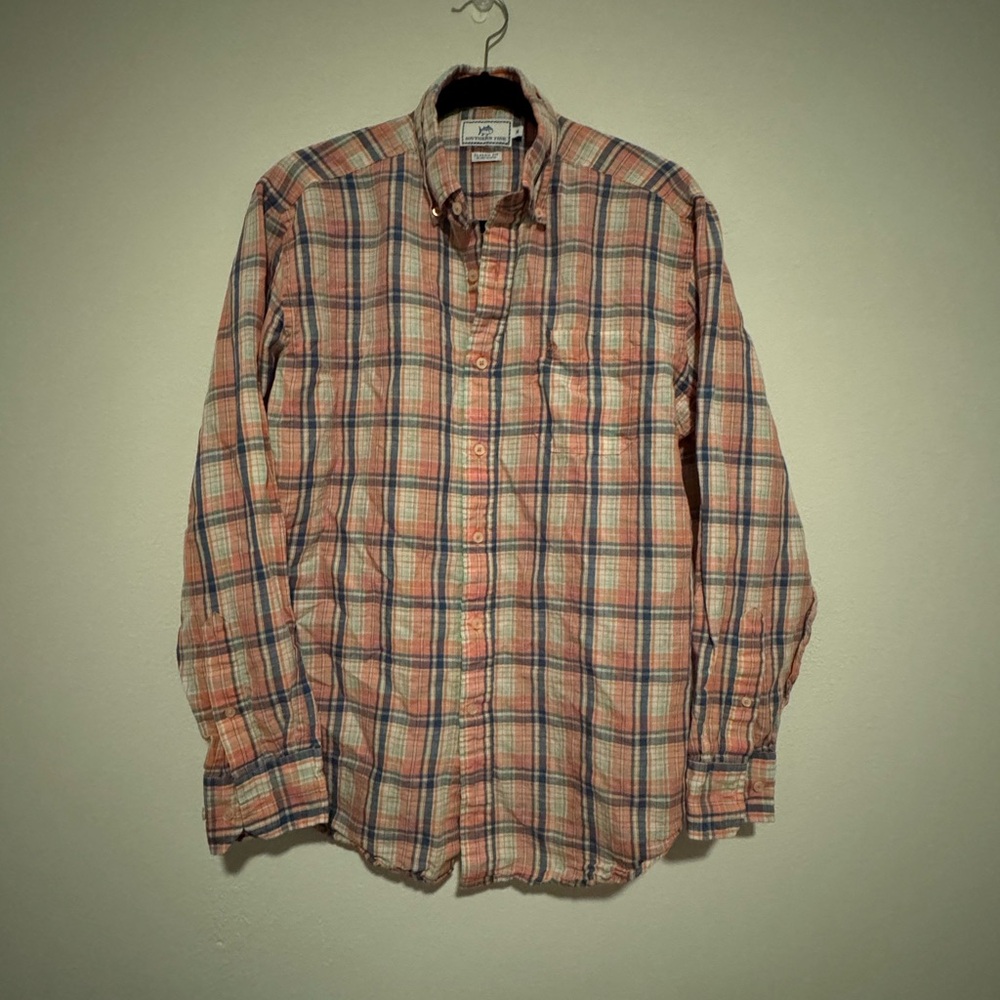 Southern Tide Orangish pink and Blue Casual Button Down Shirt